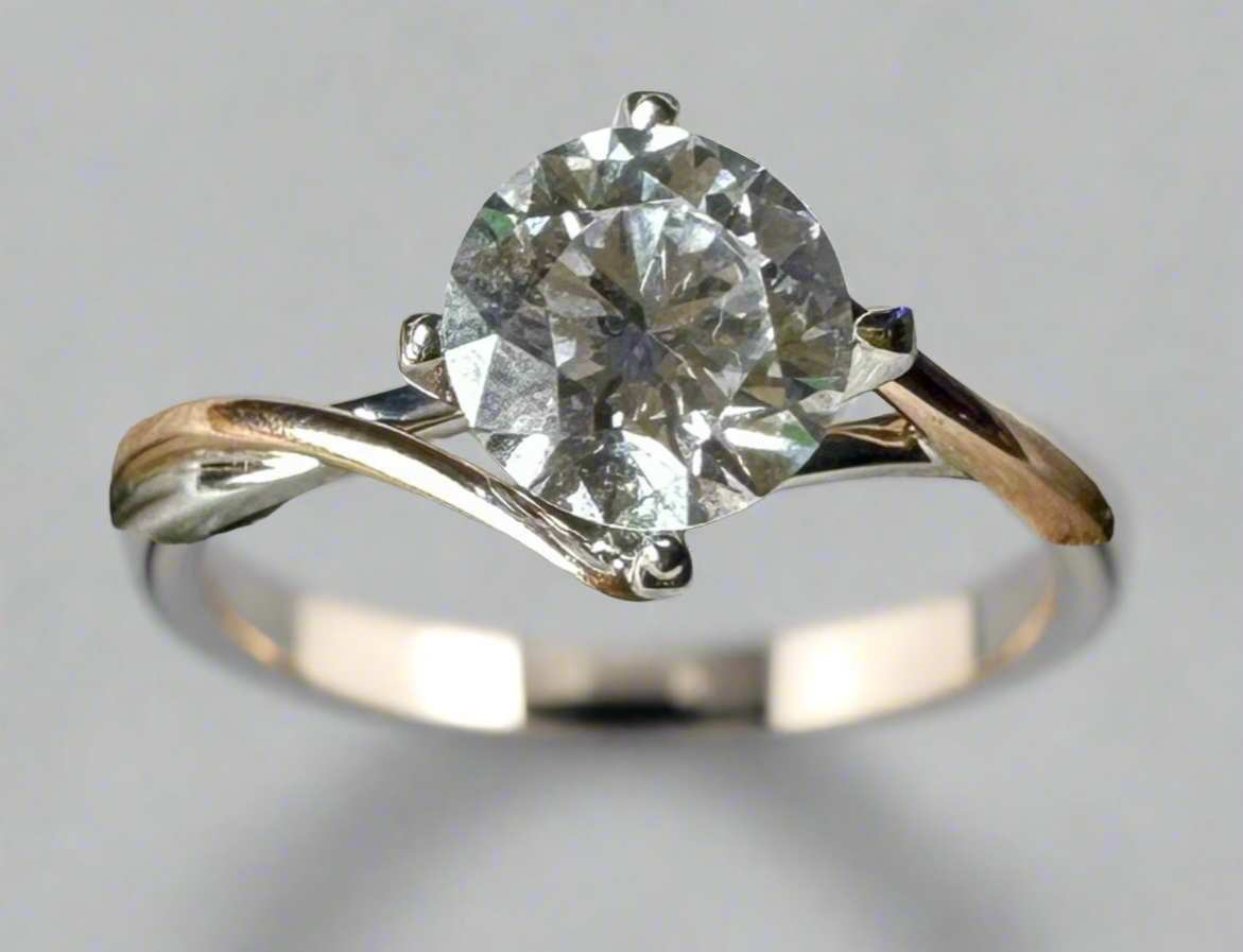 white and rose gold  engagement ring with brilliant 1 ct tw lab created diamond 